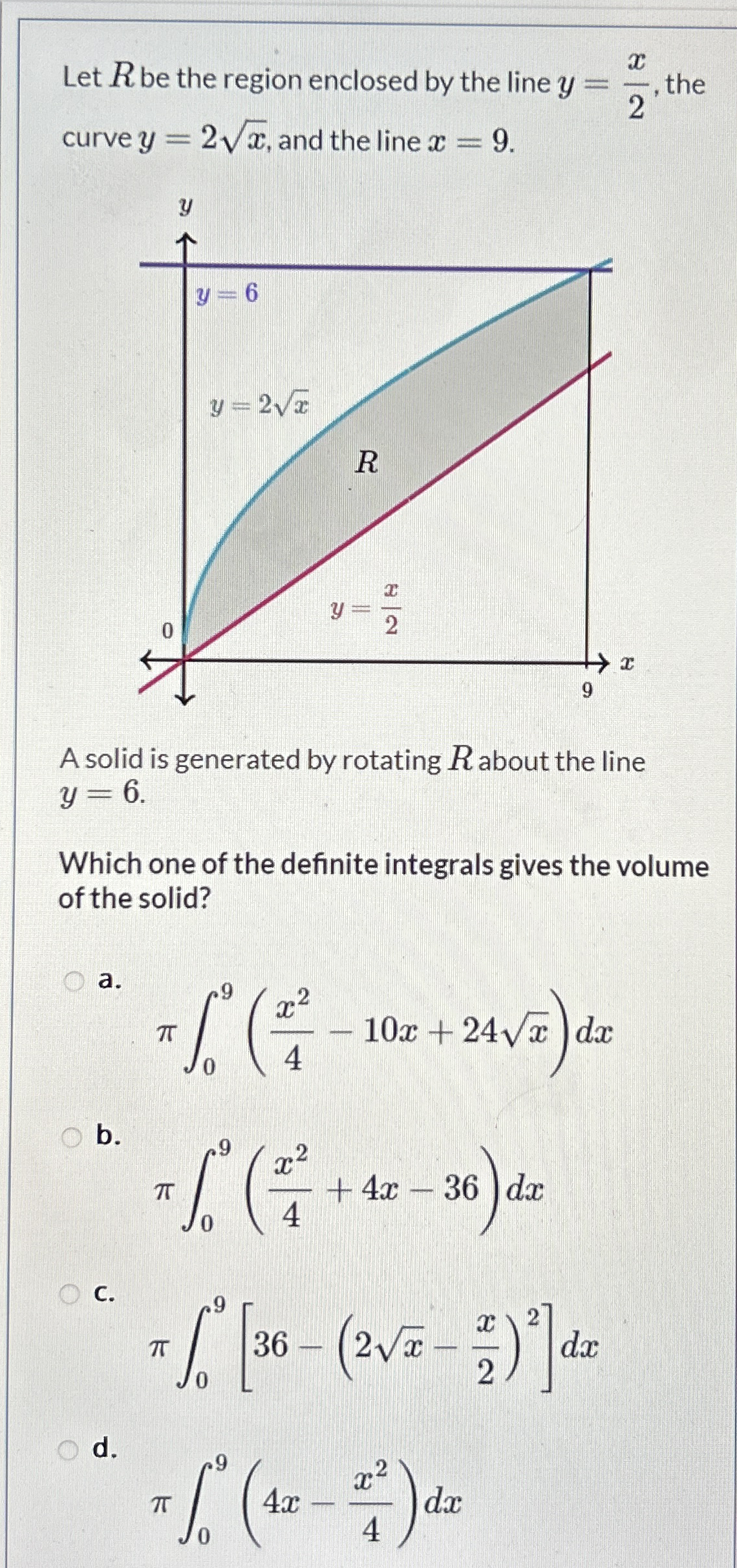 Let R be the region enclosed by the line y = x 2