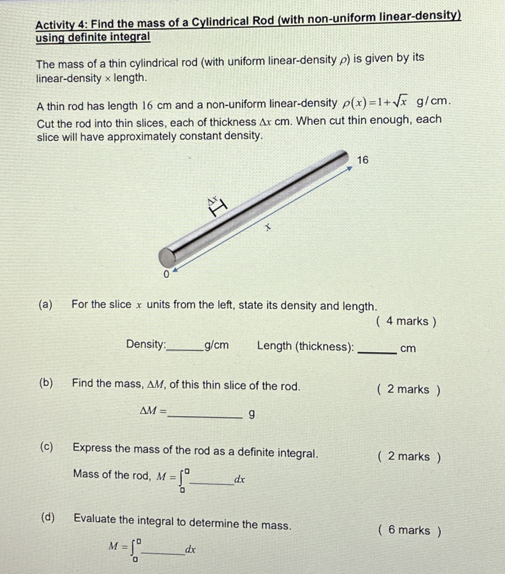 Activity 4 : Find the mass of a Cylindrical Rod (