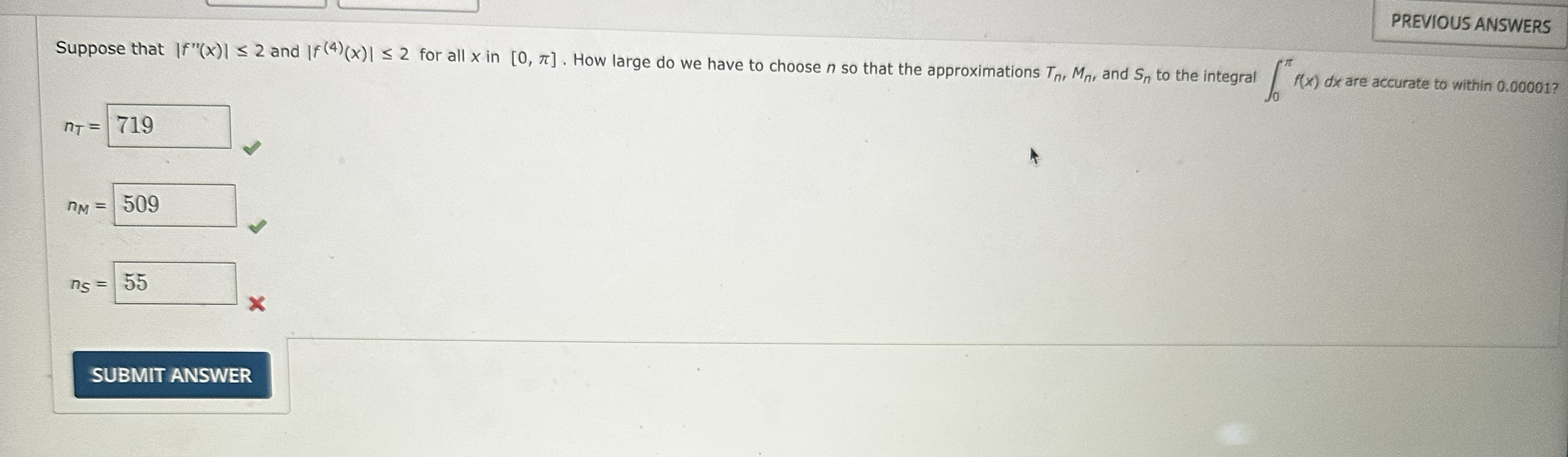 PREVIOUS ANSWERS Suppose that | f ' ' ( x ) | 2