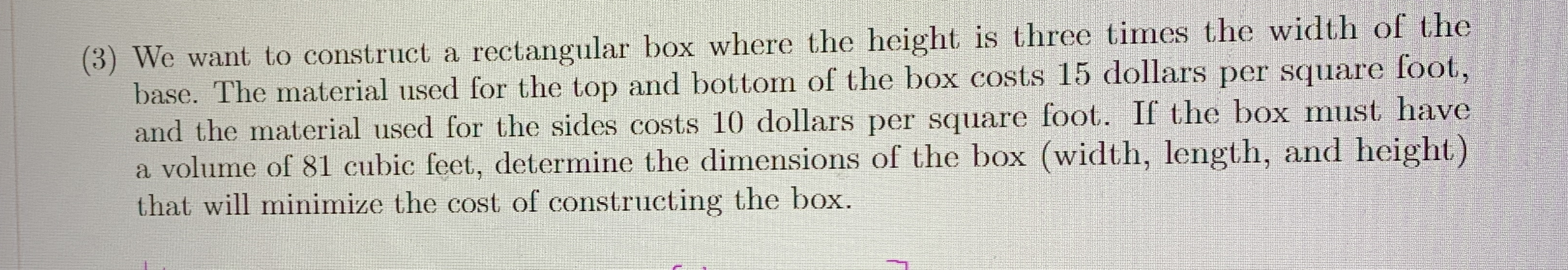 ( 3 ) We want to construct a rectangular box