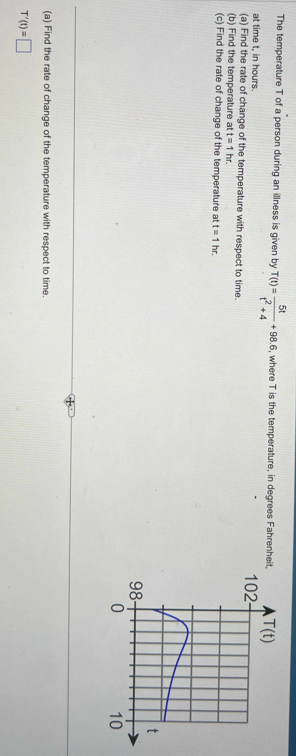 The temperature T of a person during an illness