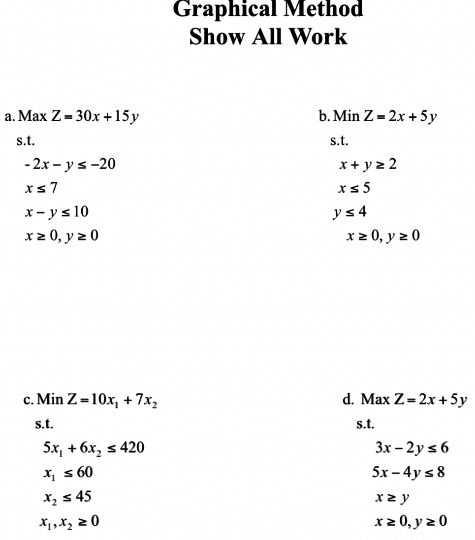 Graphical Method Show All Work a . MaxZ = 3 0 x 1