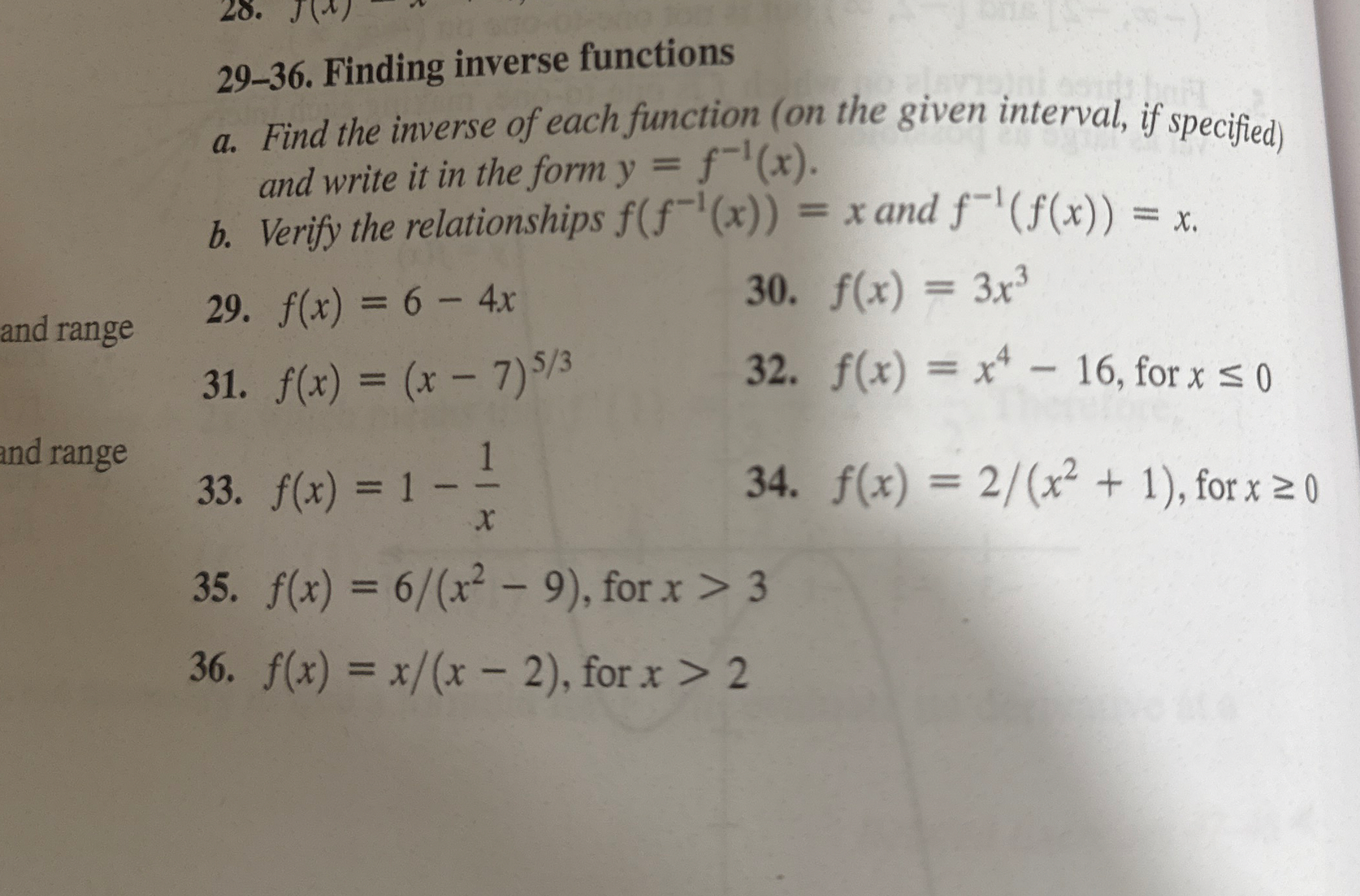 2 9 - 3 6 . Finding inverse functions a . Find