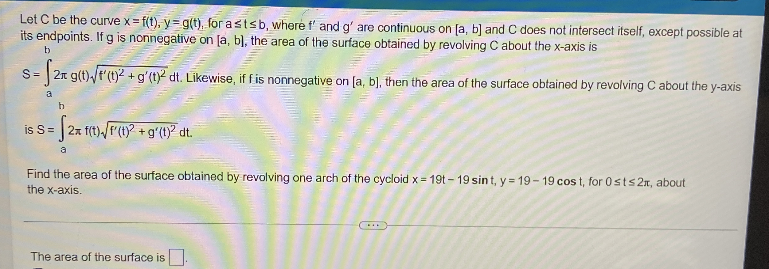 Let C be the curve x = f ( t ) , y = g ( t ) ,