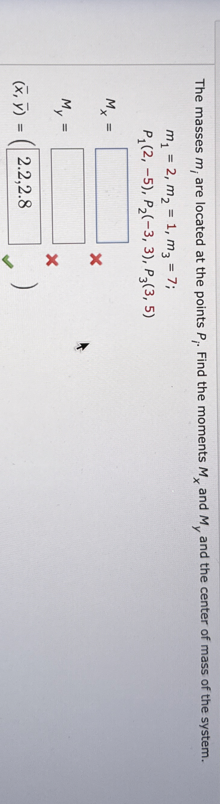 The masses m i are located at the points P i .