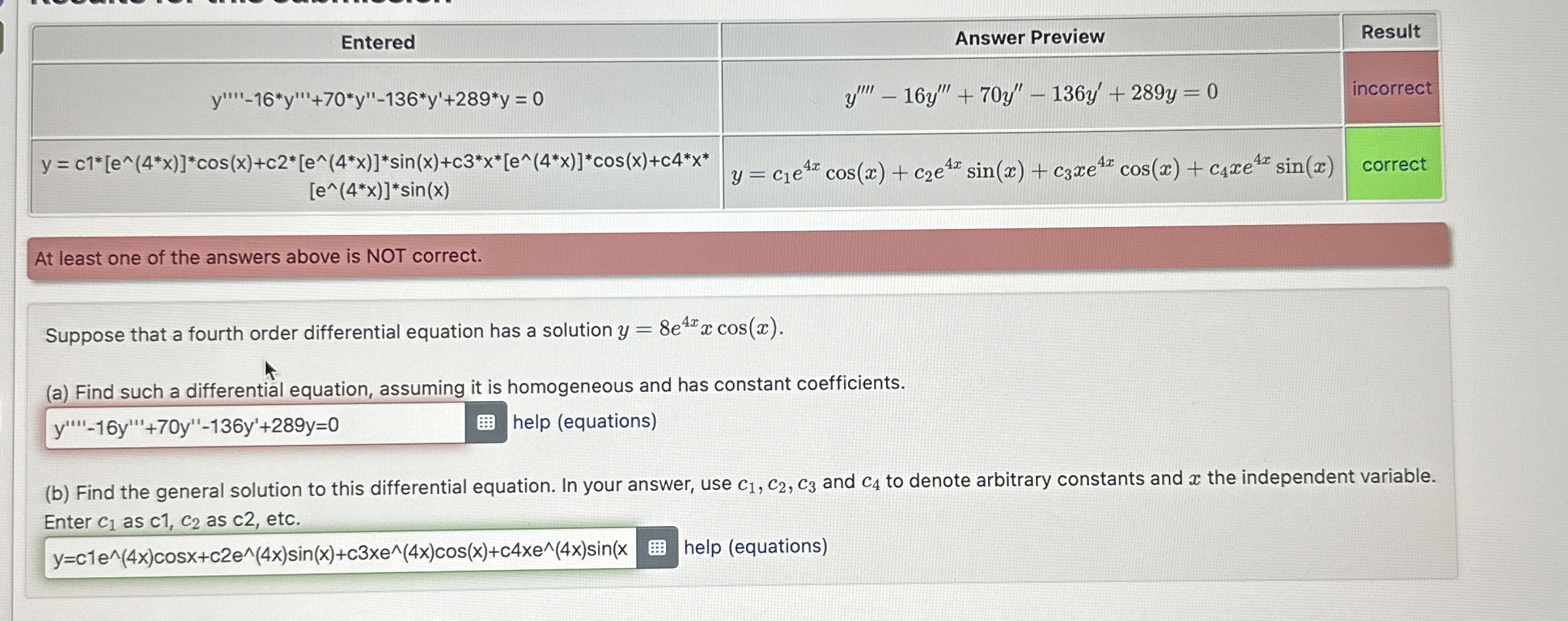 \ table [ [ Entered , Answer Preview,Result ] , [