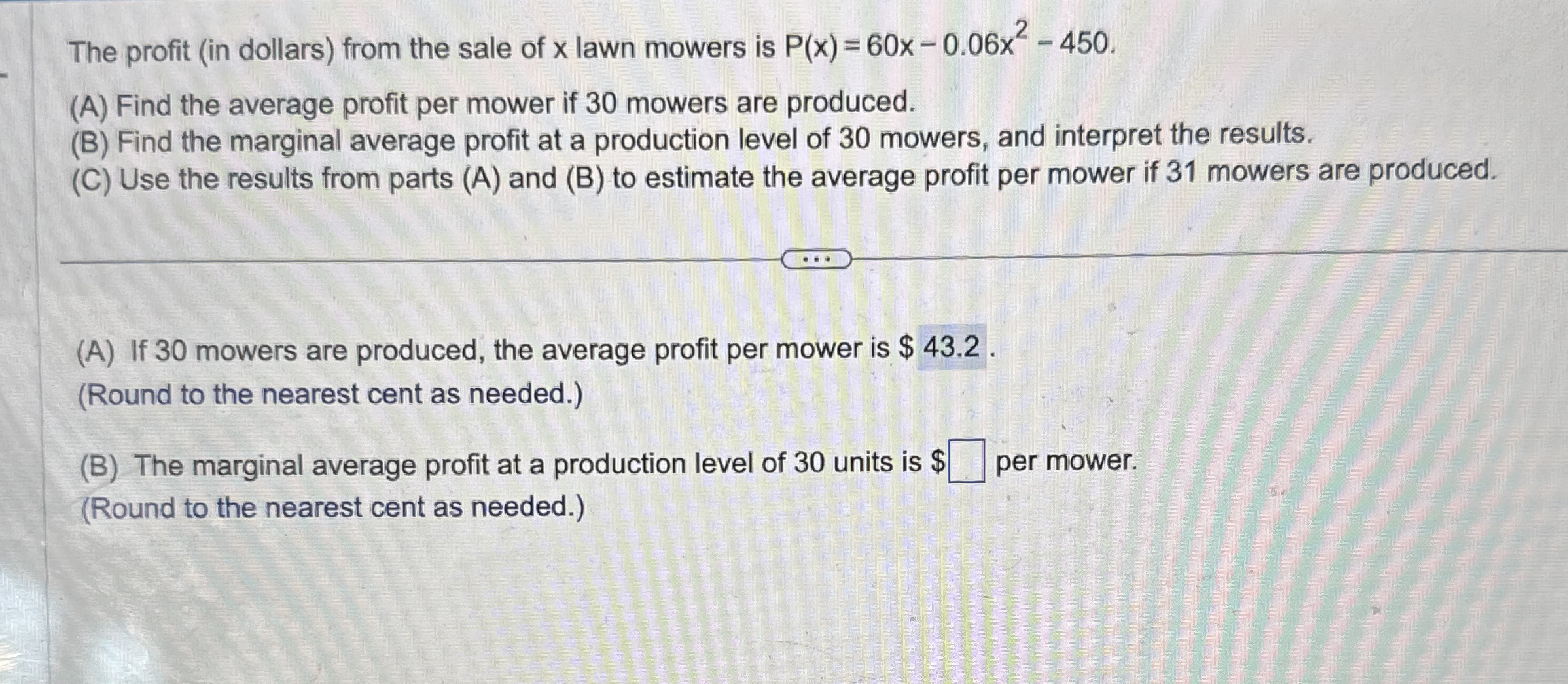 The profit ( in dollars ) from the sale of x lawn