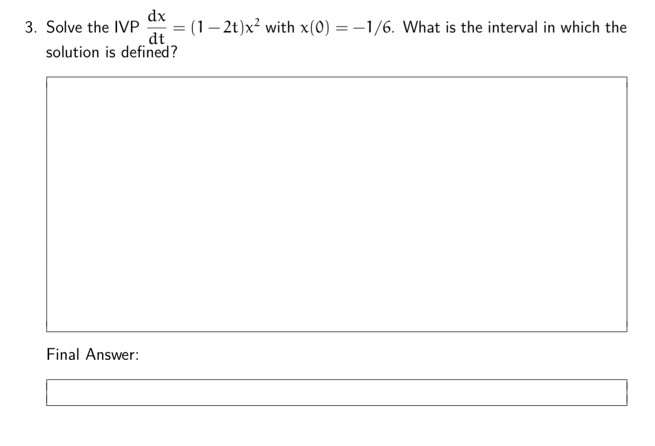 Solve the IVP d x d t = ( 1 - 2 t ) x 2 with x (