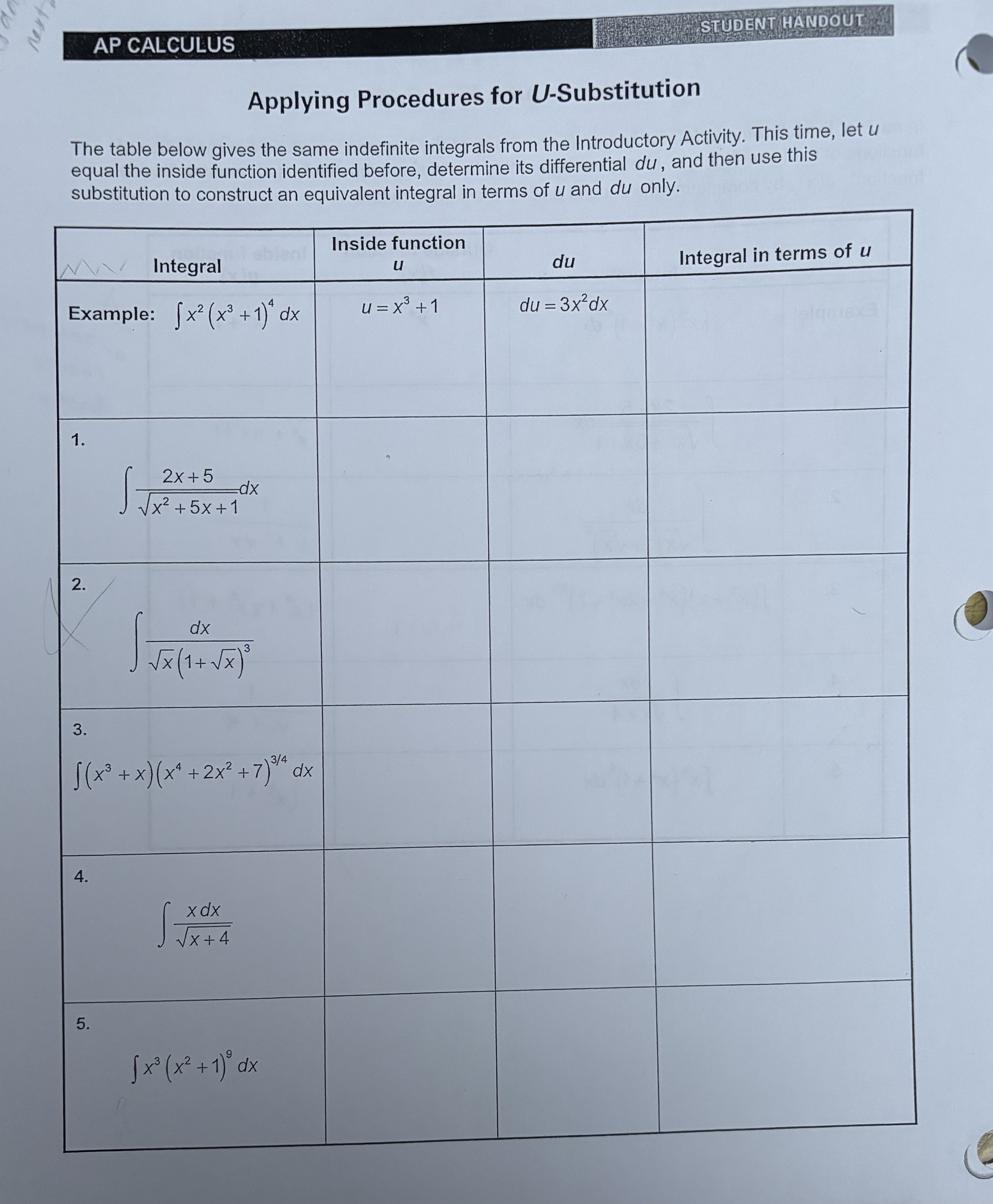 AP CALCULUS STUDENT HANDOUT Applying Procedures