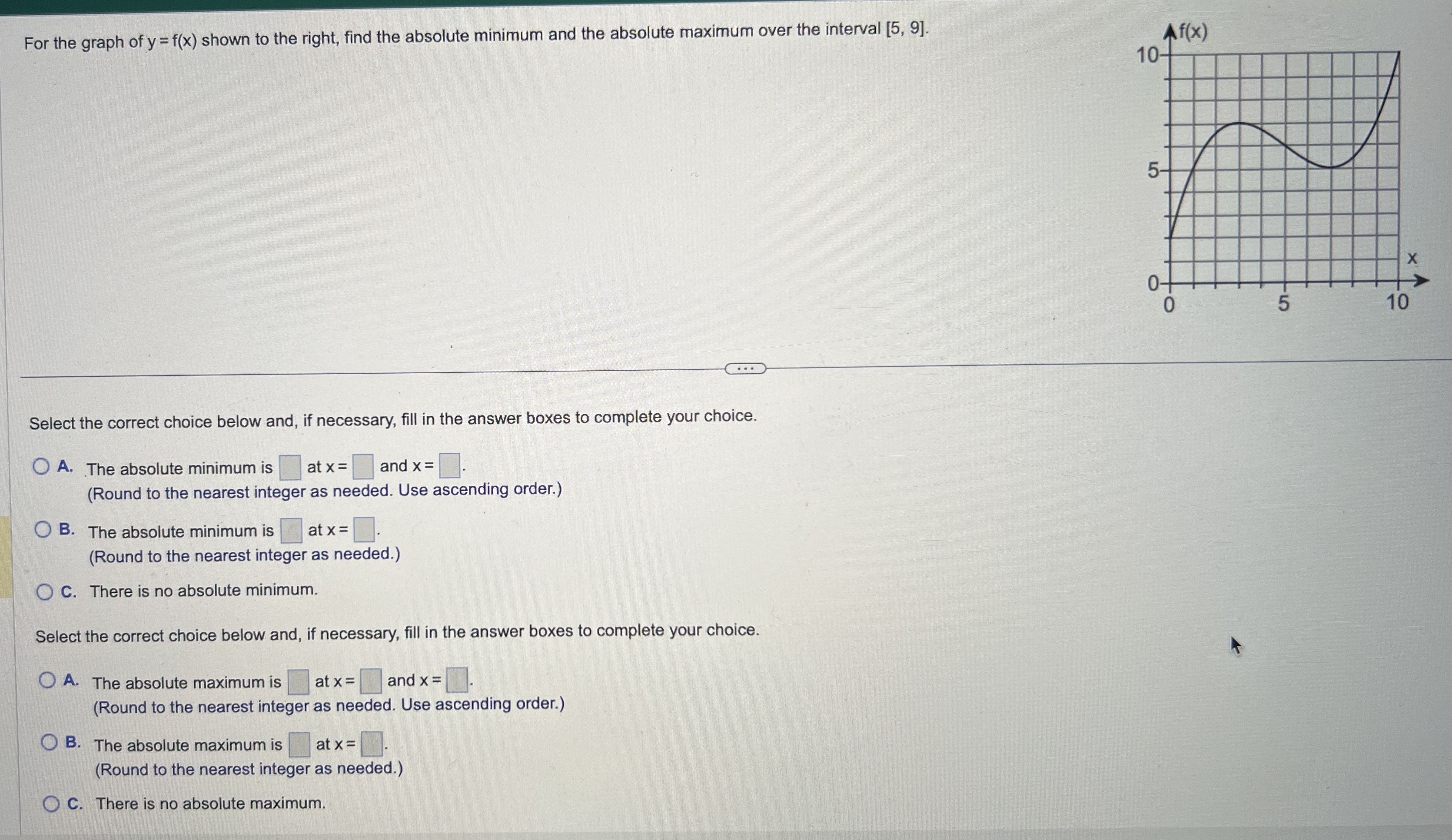 For the graph of y = f ( x ) shown to the right,