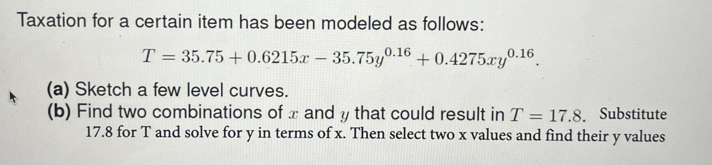 Taxation for a certain item has been modeled as