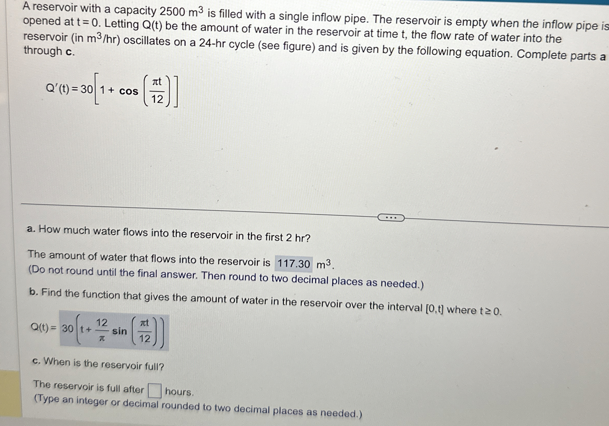 A reservoir with a capacity 2 5 0 0 m 3 is filled