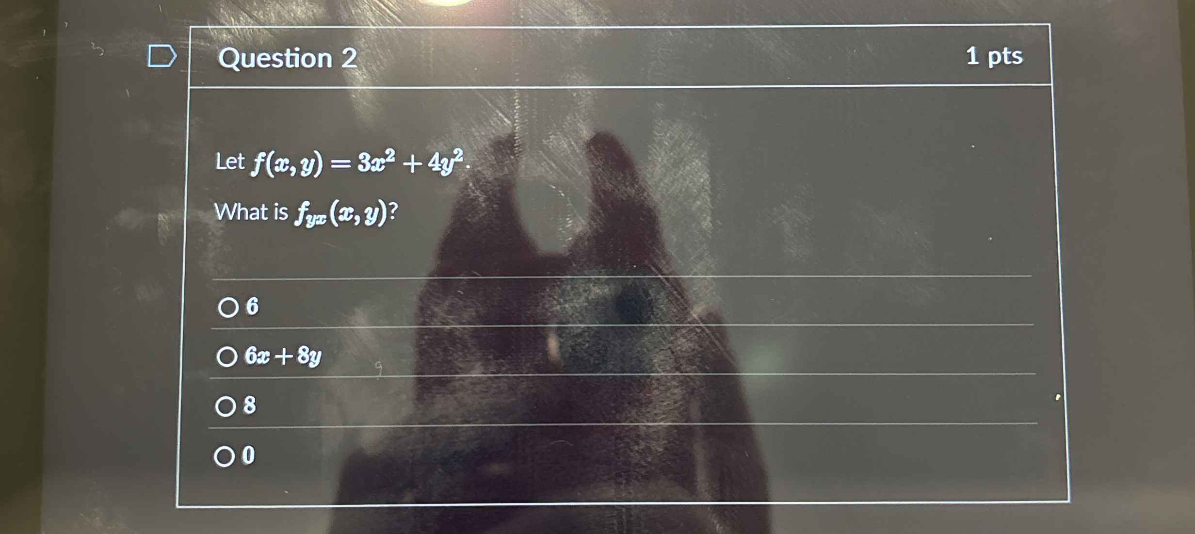 Question 2 1 pts Let f ( x , y ) = 3 x 2 4 y 2 .