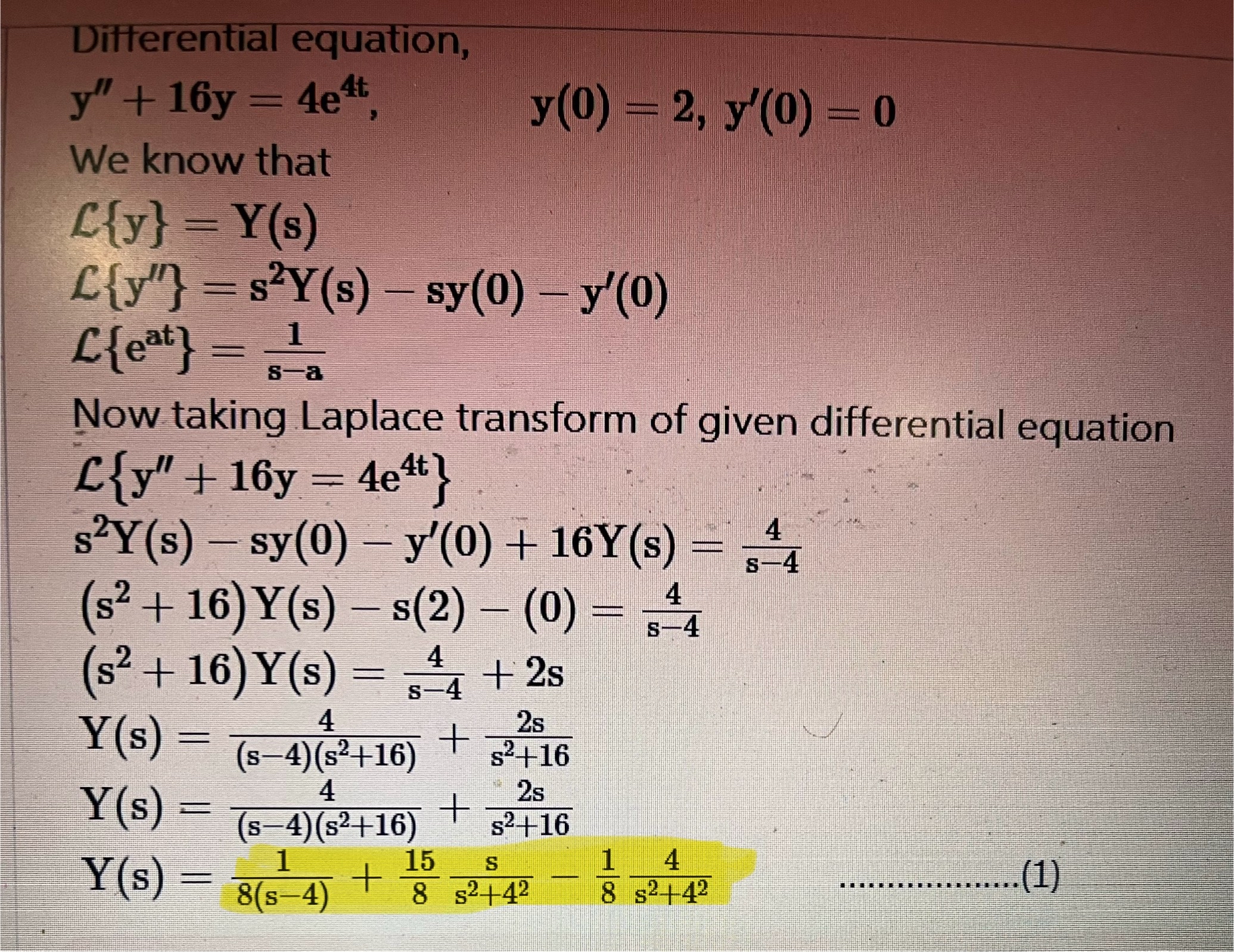 Laplace transform Difterential equation, y ' ' +