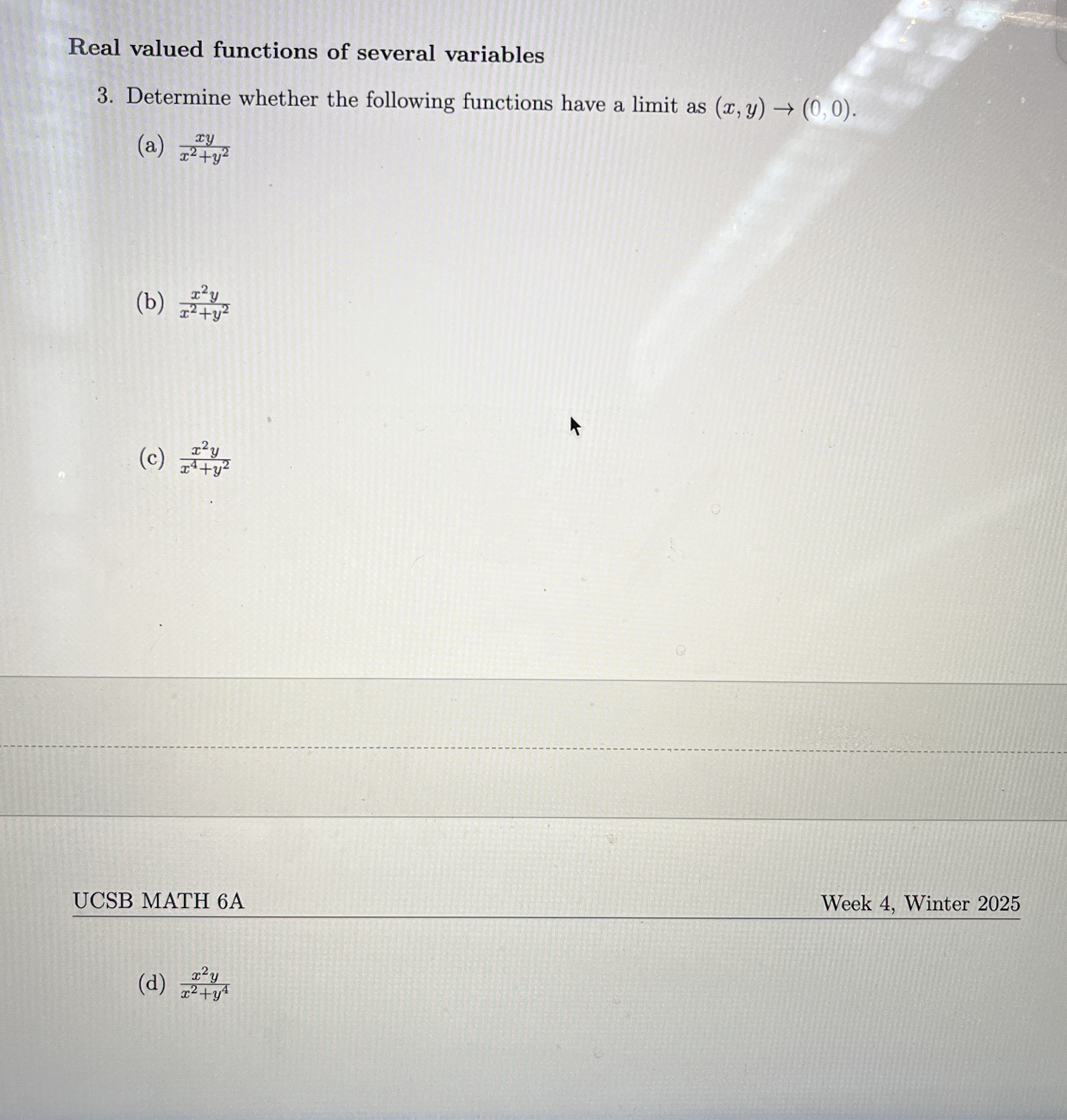 Real valued functions of several variables 3 .