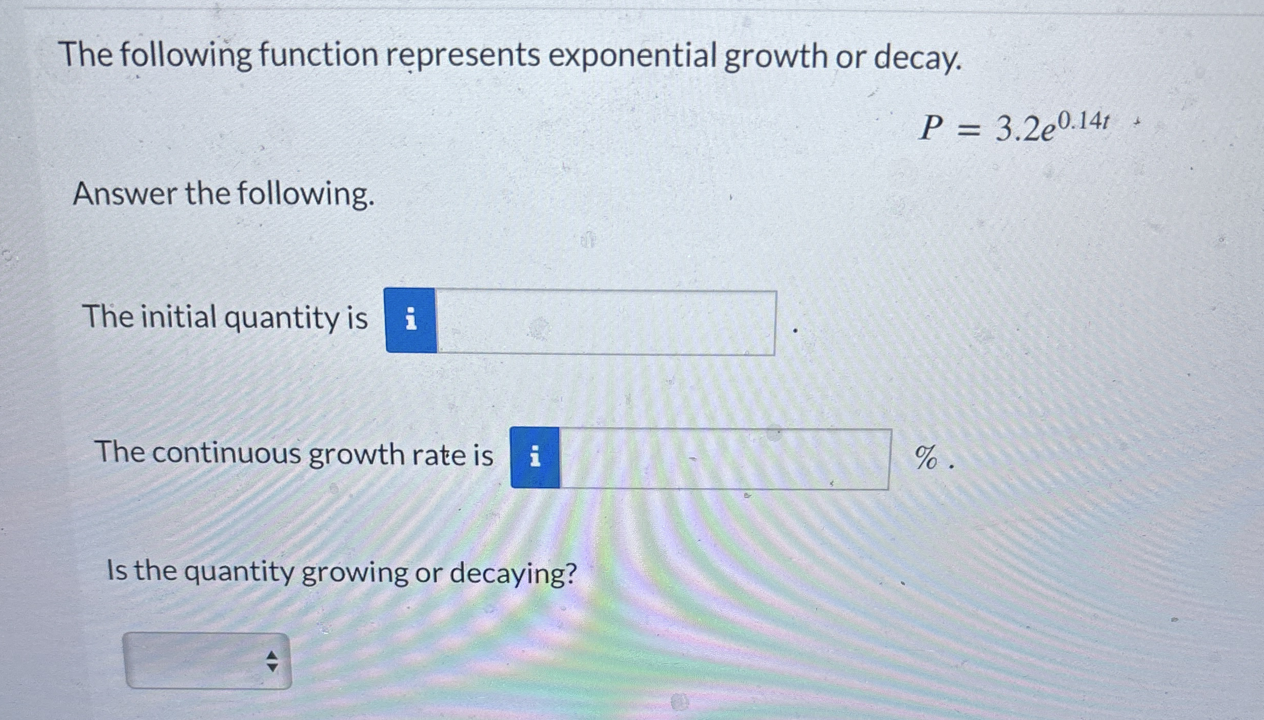 The following function represents exponential