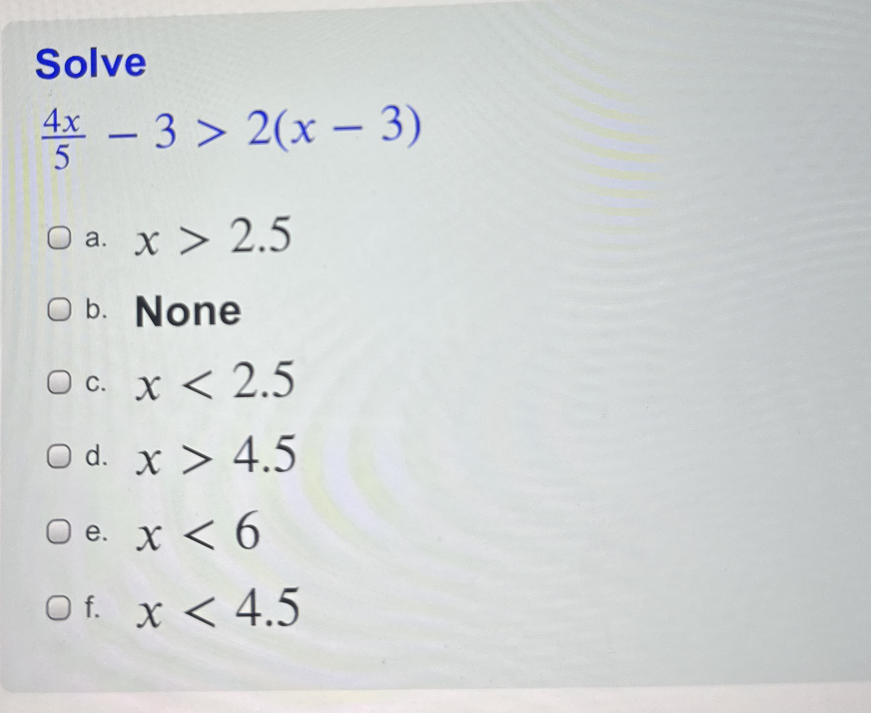 Solve 4 x 5 - 3  style=