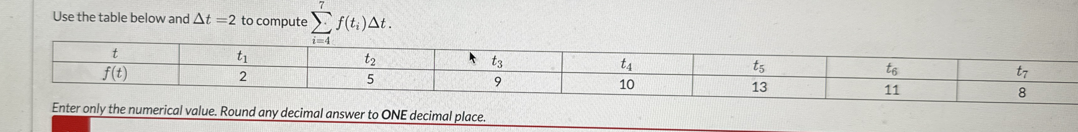 Use the table below and t = 2 to compute i = 4 7