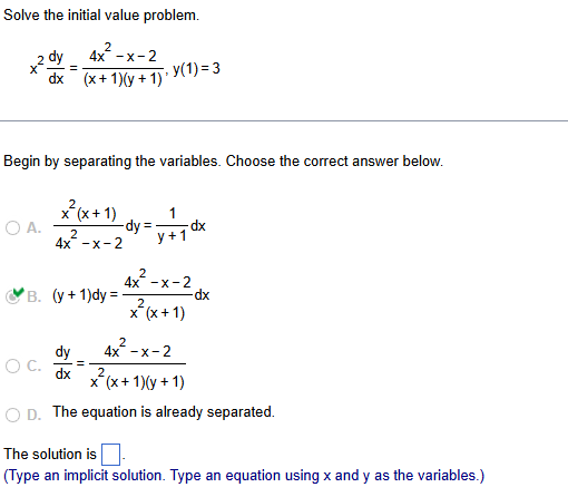 Solve the initial value problem. x ^ ( 2 ) ( dy )