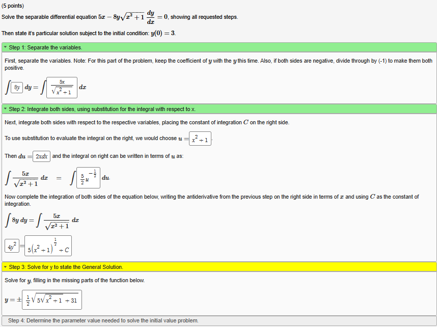 ( 5 points ) Solve the separable differential
