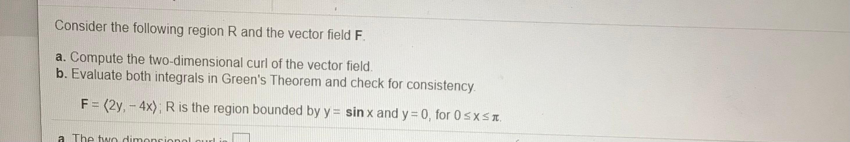 Consider the following region R and the vector