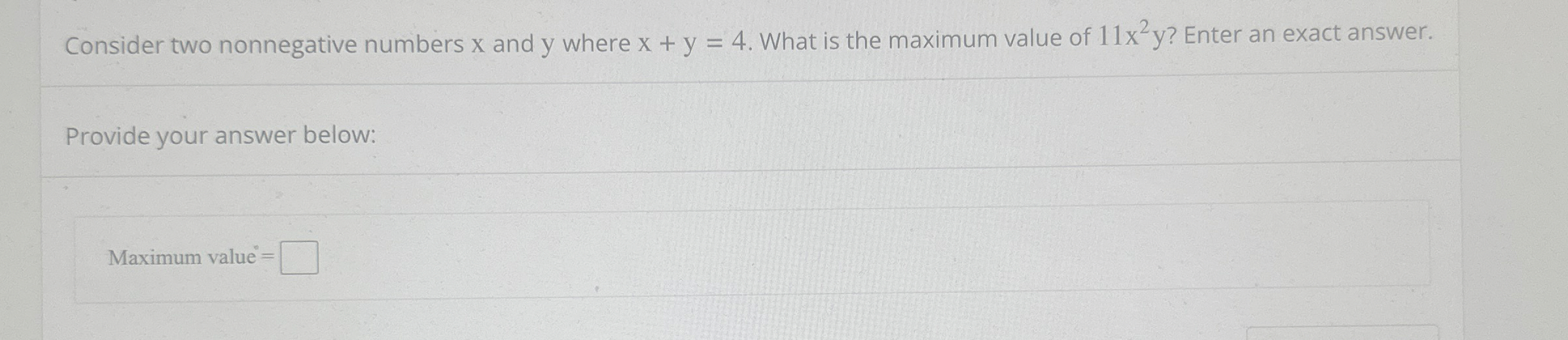 Consider two nonnegative numbers x and y where x