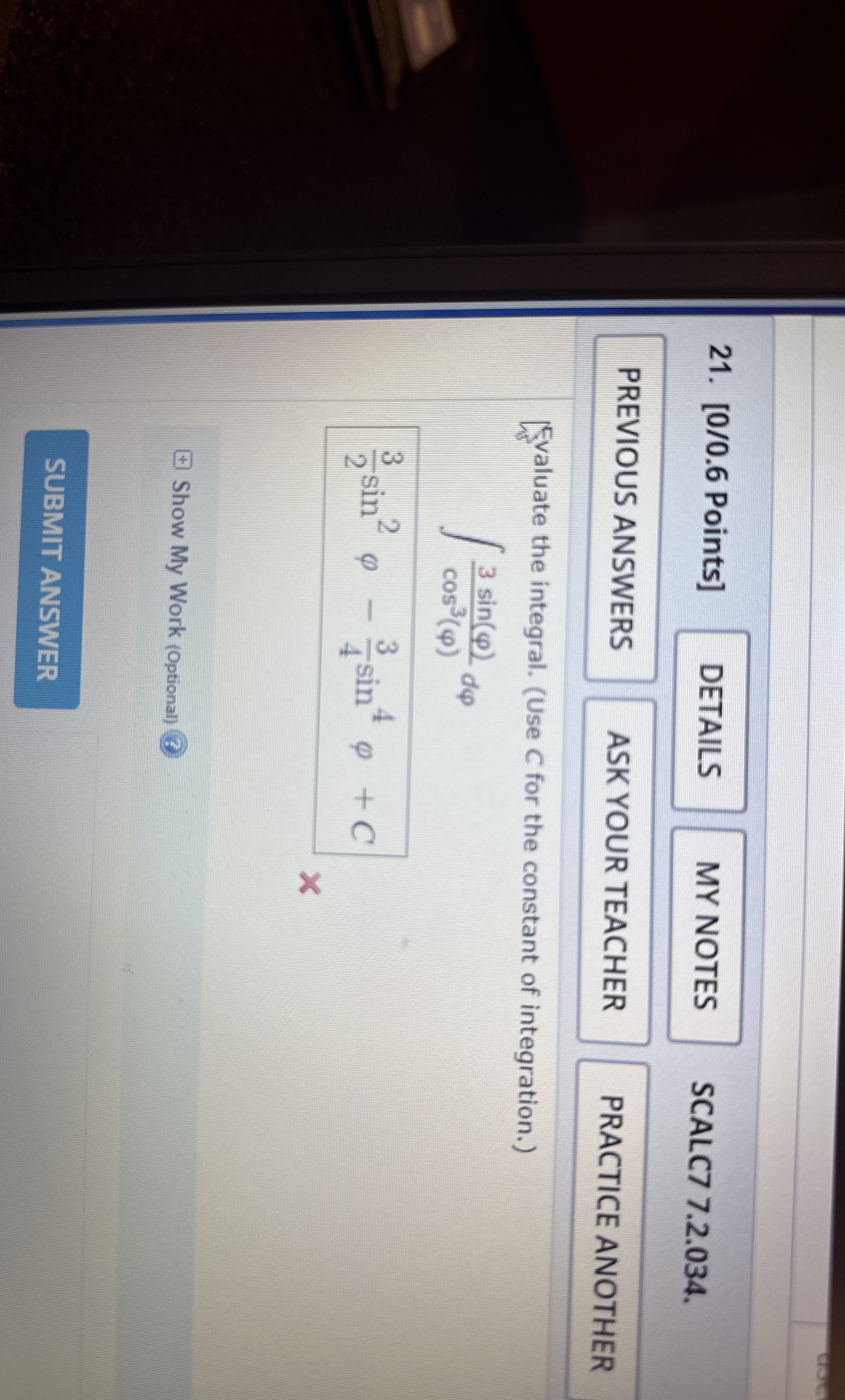[ 0 / 0 . 6 Points ] DETAILS MY NOTES SCALC 7 7 .