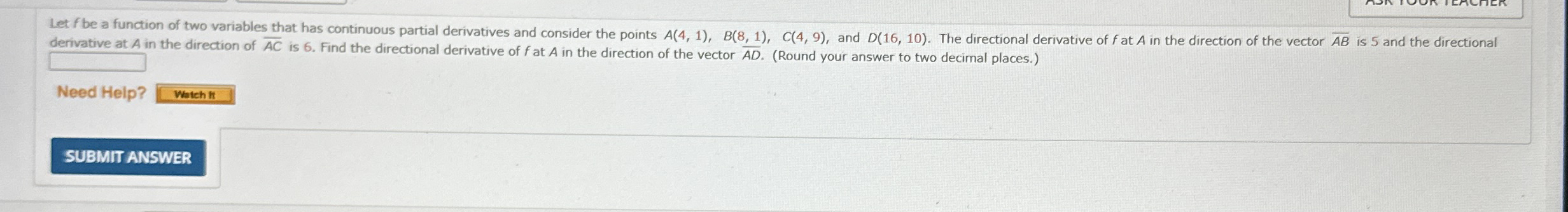 derivative at A in the direction of ? b a r ( A C