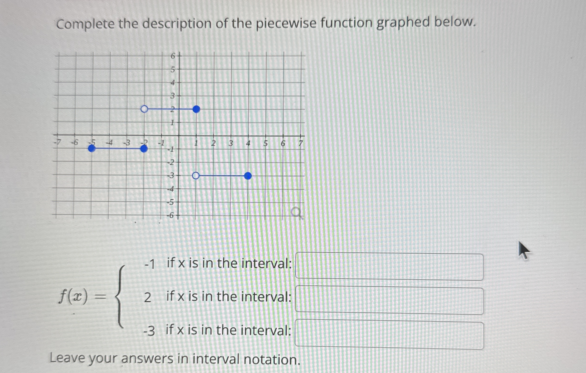 Complete the description of the piecewise