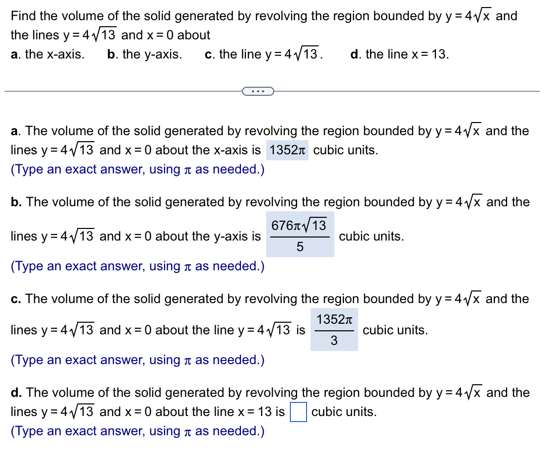 Only part D Find the volume of the solid