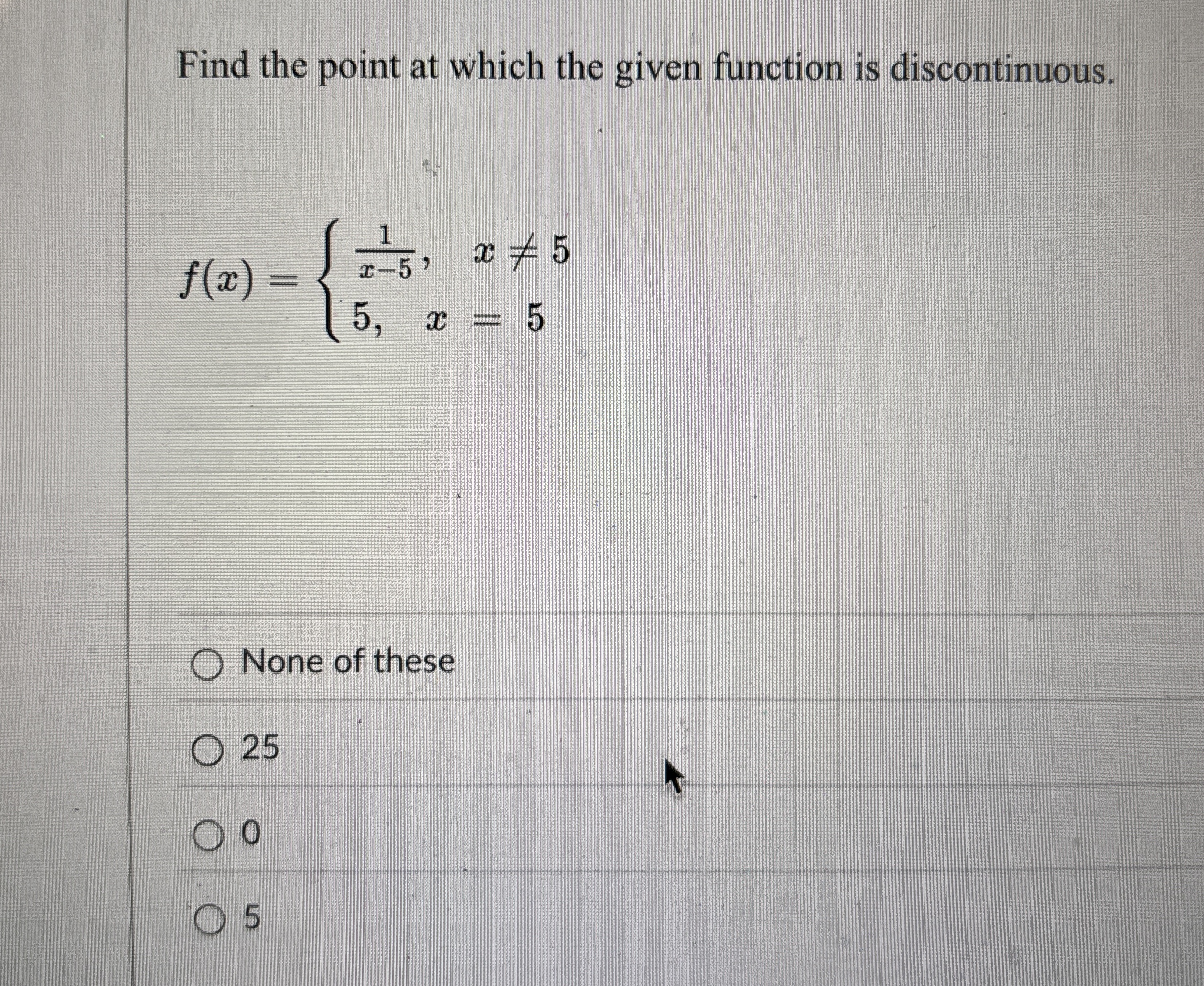 Find the point at which the given function is