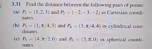 3 . 3 1 Find the distance between the following