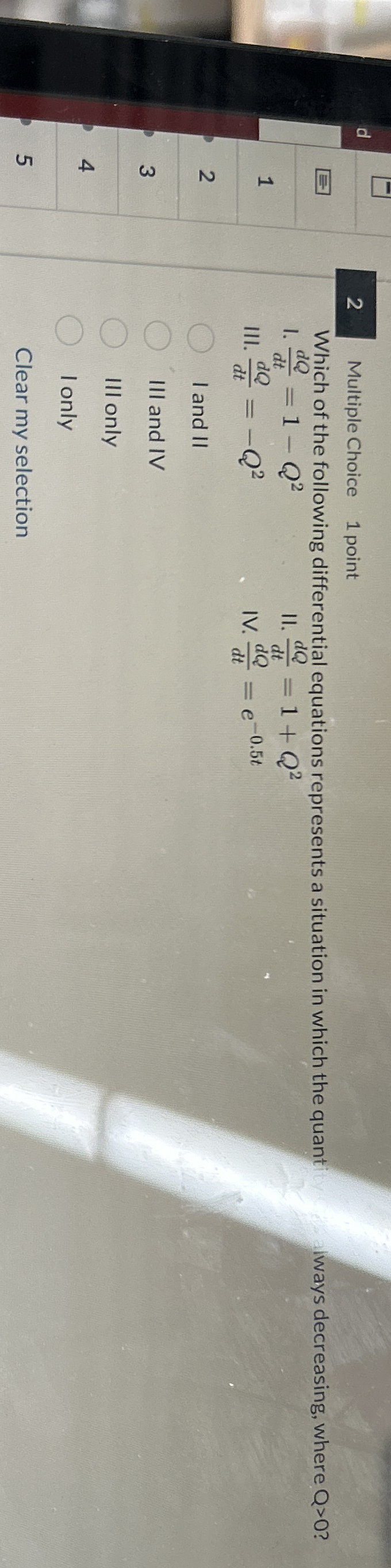 d 2 . Multiple Choice 1 point Which of the
