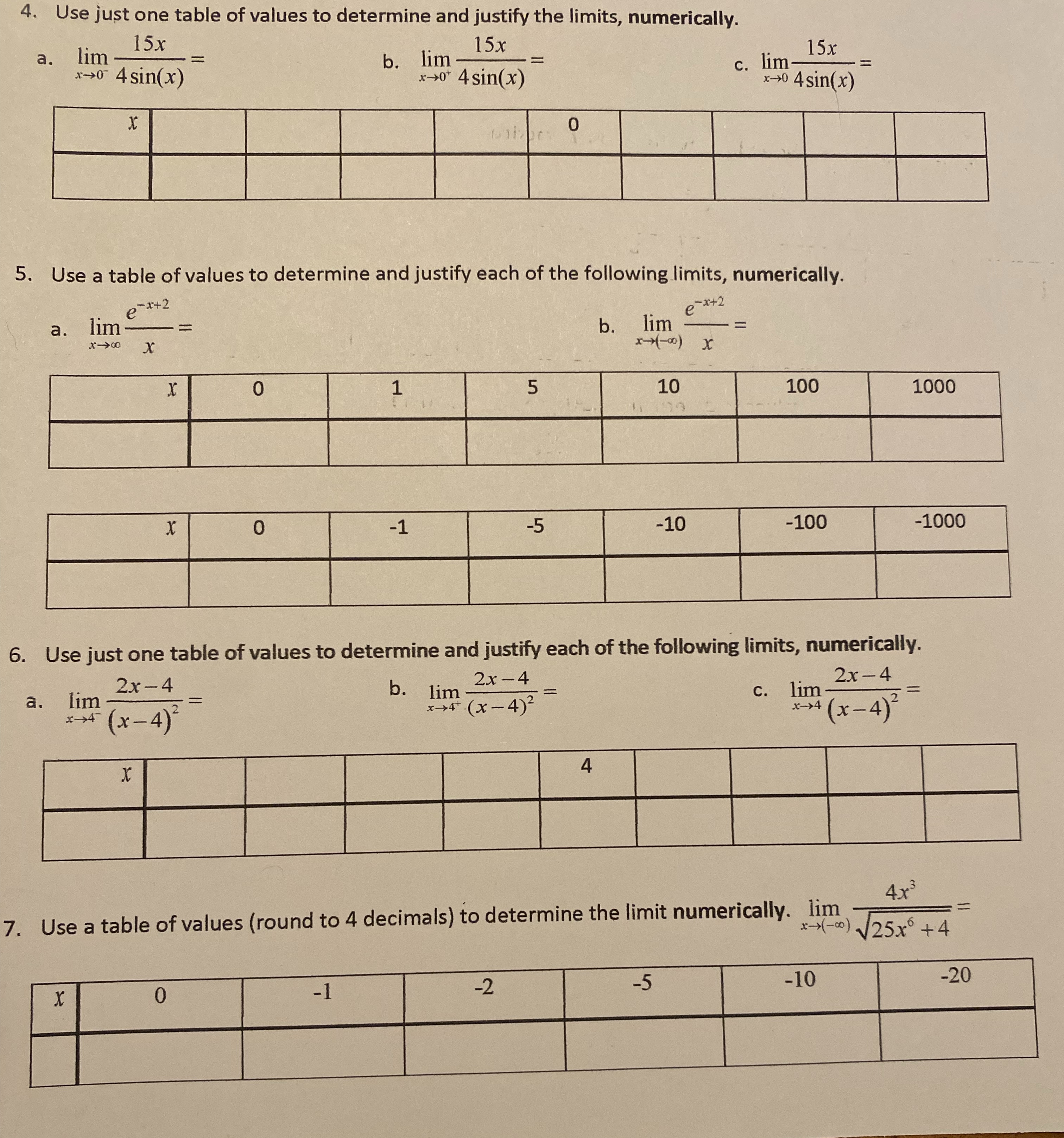 Use just one table of values to determine and