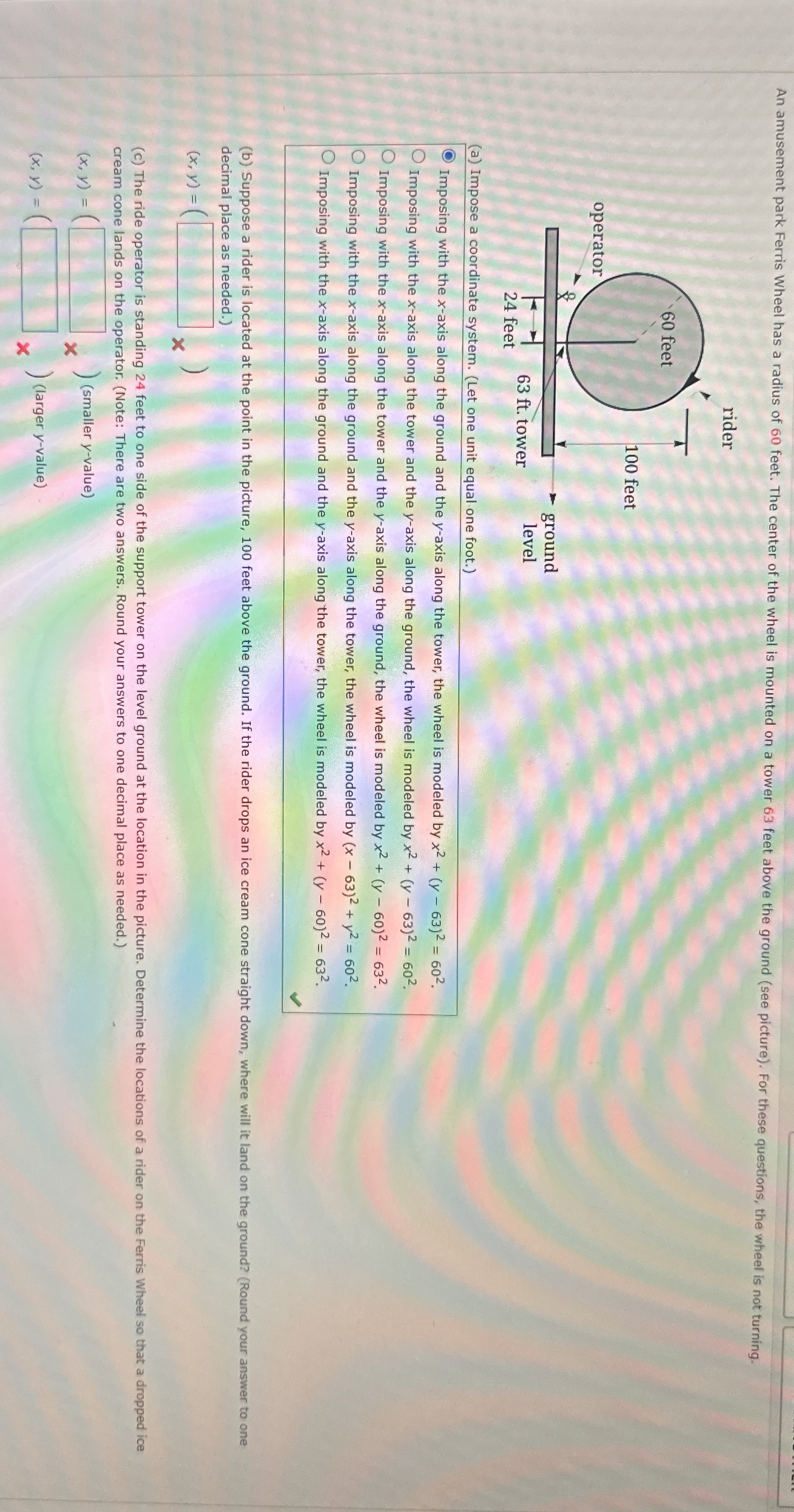 An amusement park Ferris Wheel has a radius of 6