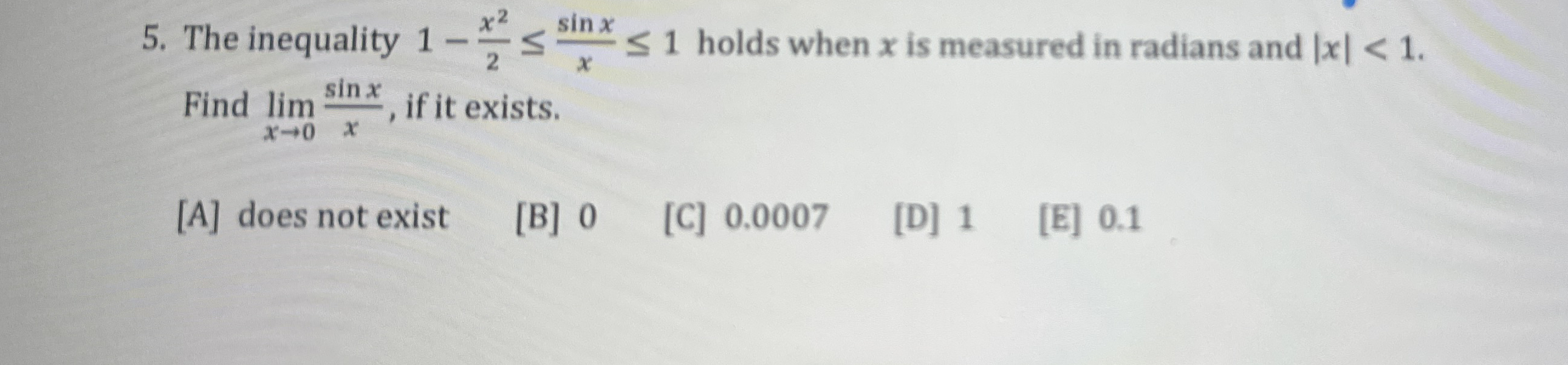 The inequality 1 - x 2 2 s i n x x 1 holds when x