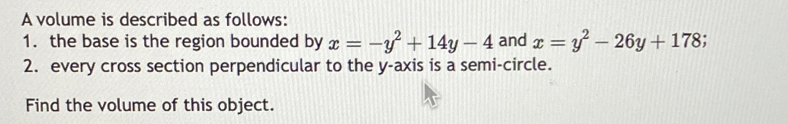 A volume is described as follows: the base is the