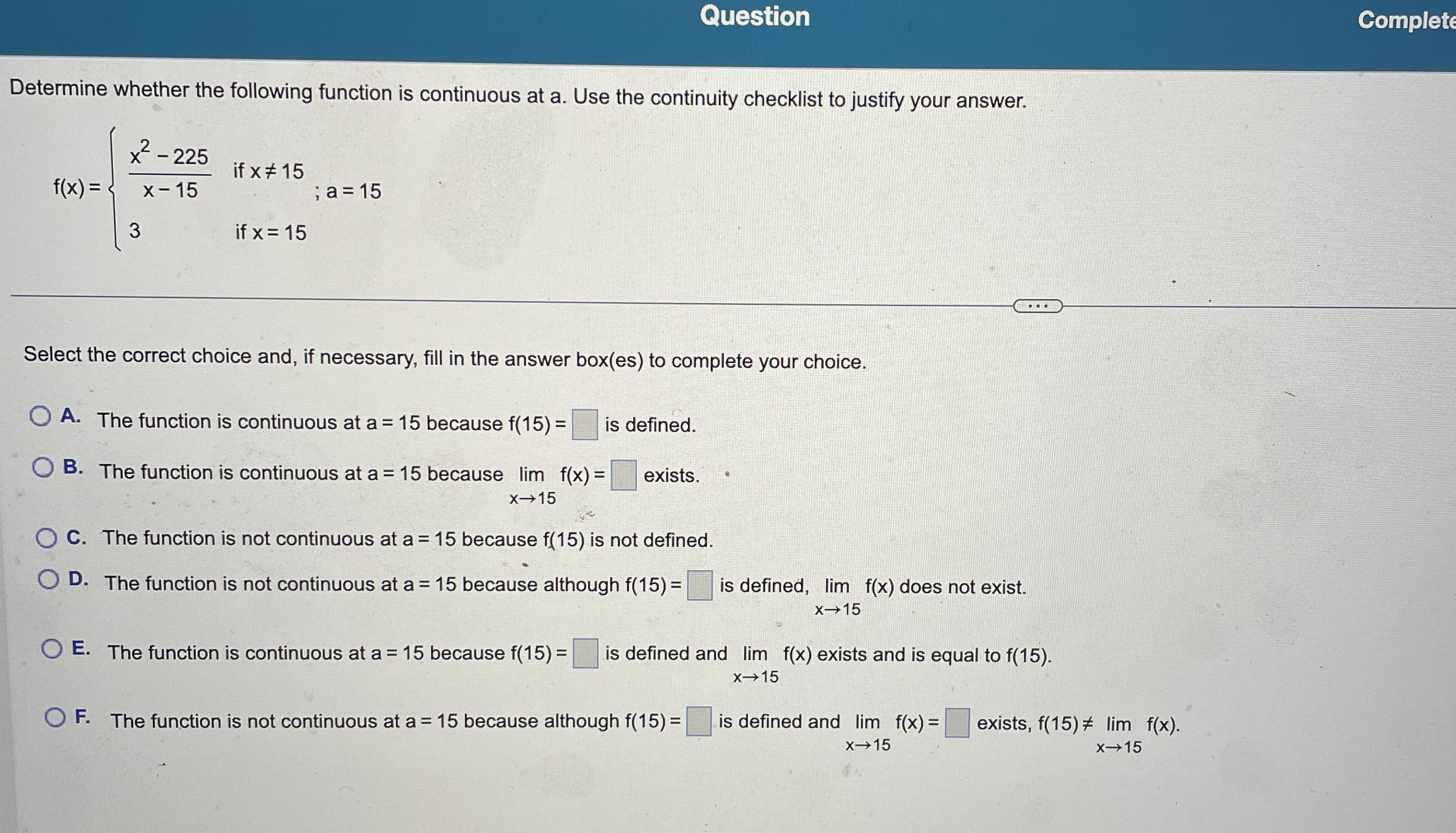 Question Complete Determine whether the following