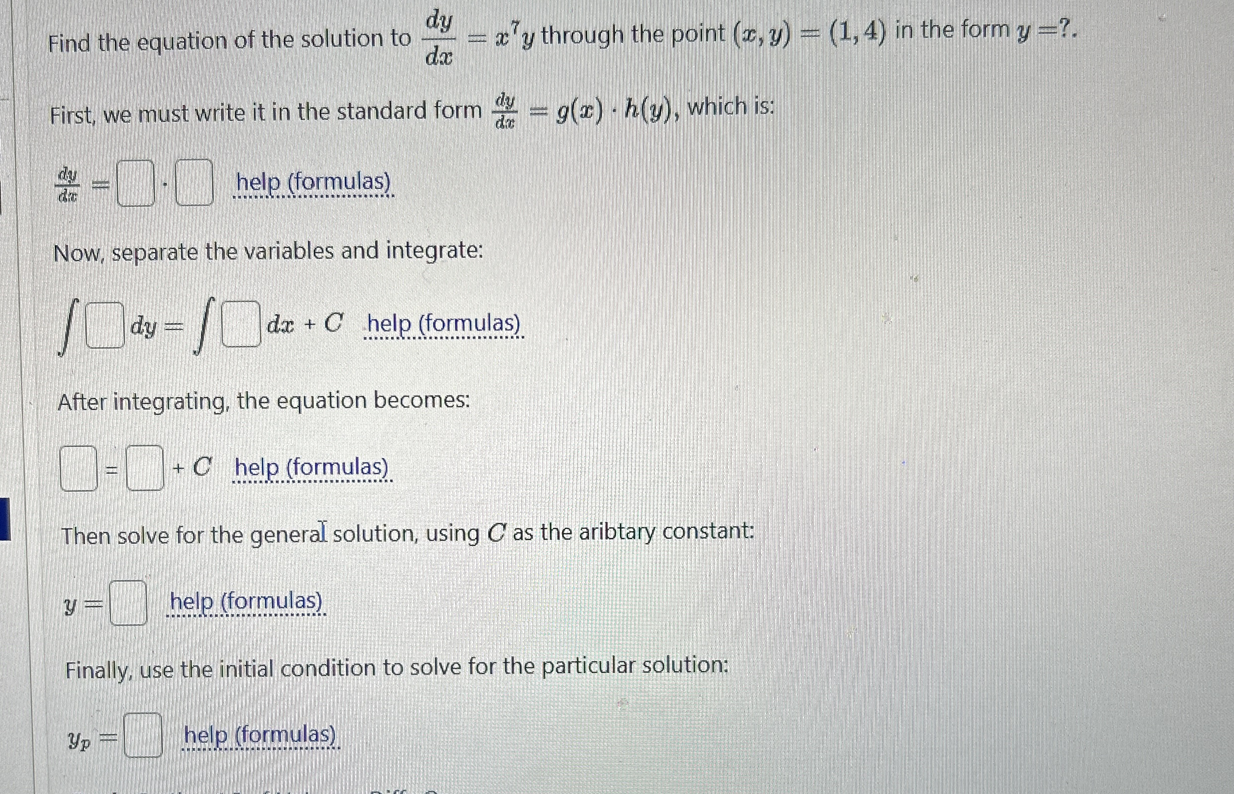 Find the equation of the solution to d y d x = x