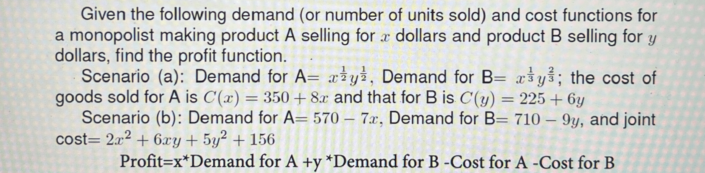 Given the following demand ( or number of units