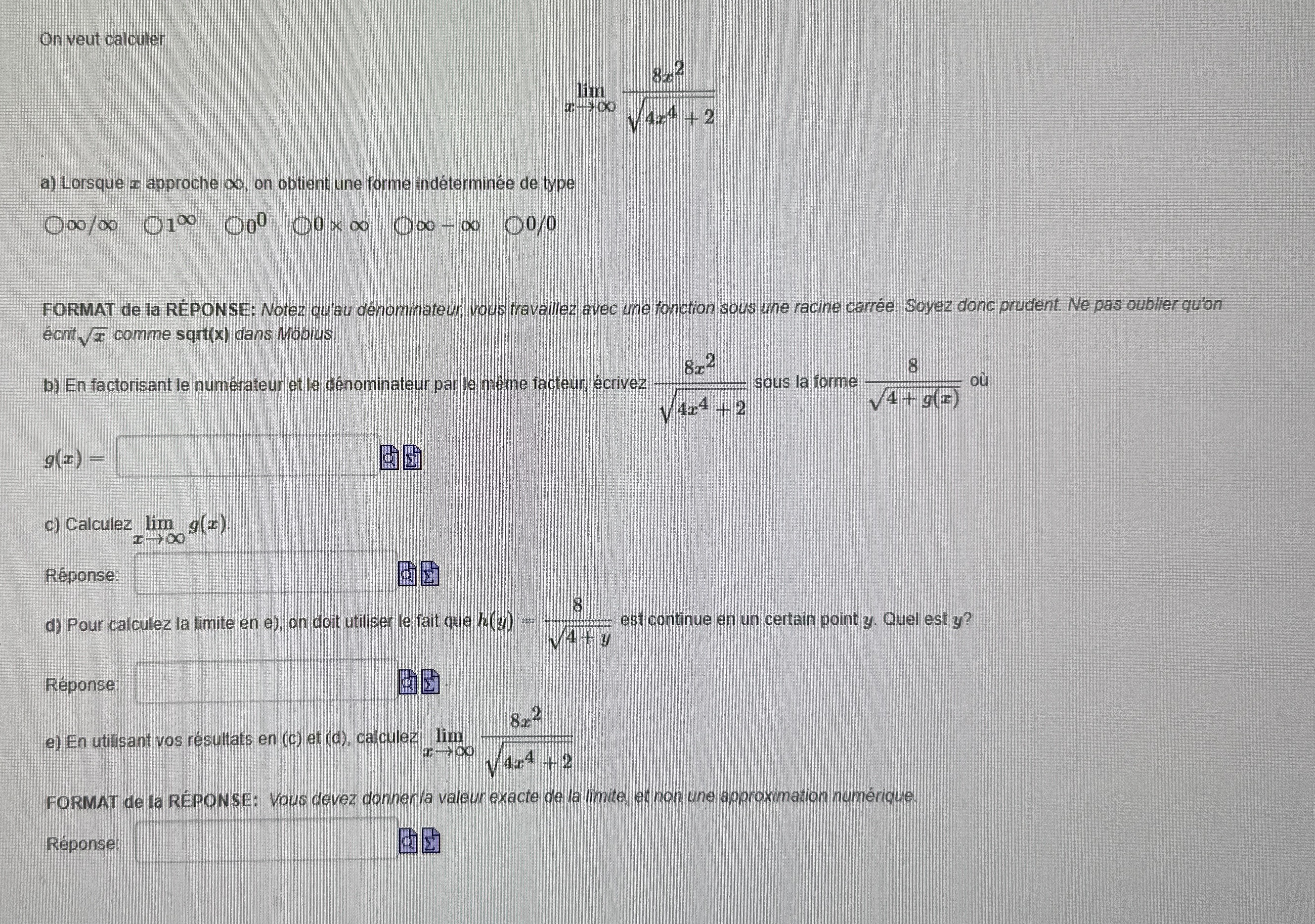 On veut calculer lim x 8 x 2 4 x 4 + 2 2 a )