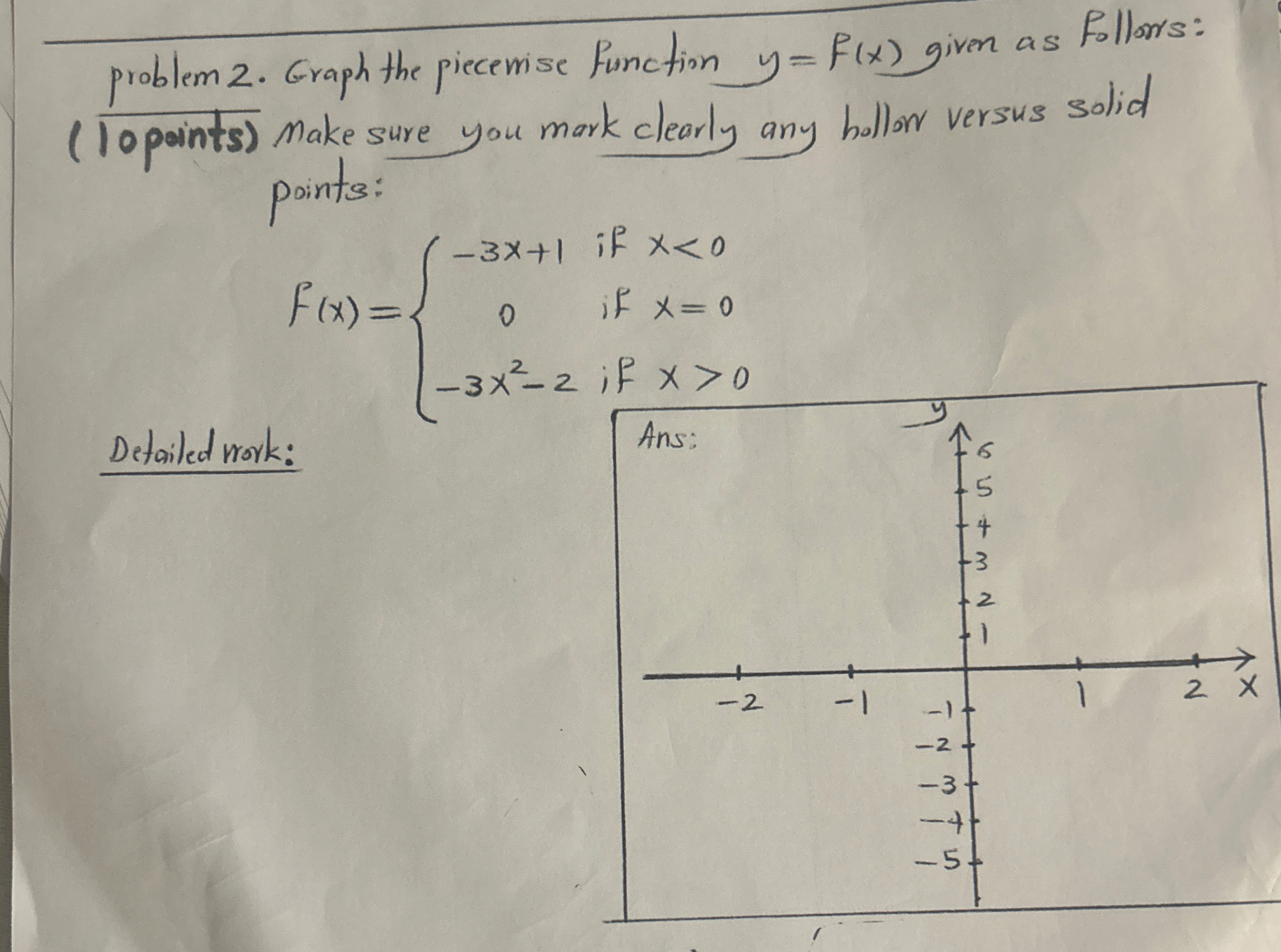 problem 2 . Graph the piecerise function y = f (