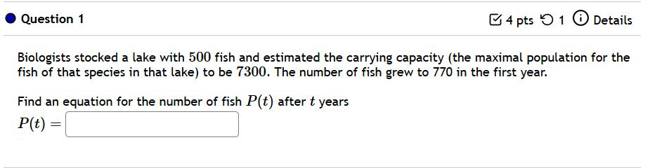Question 1 Biologists stocked a lake with 5 0 0