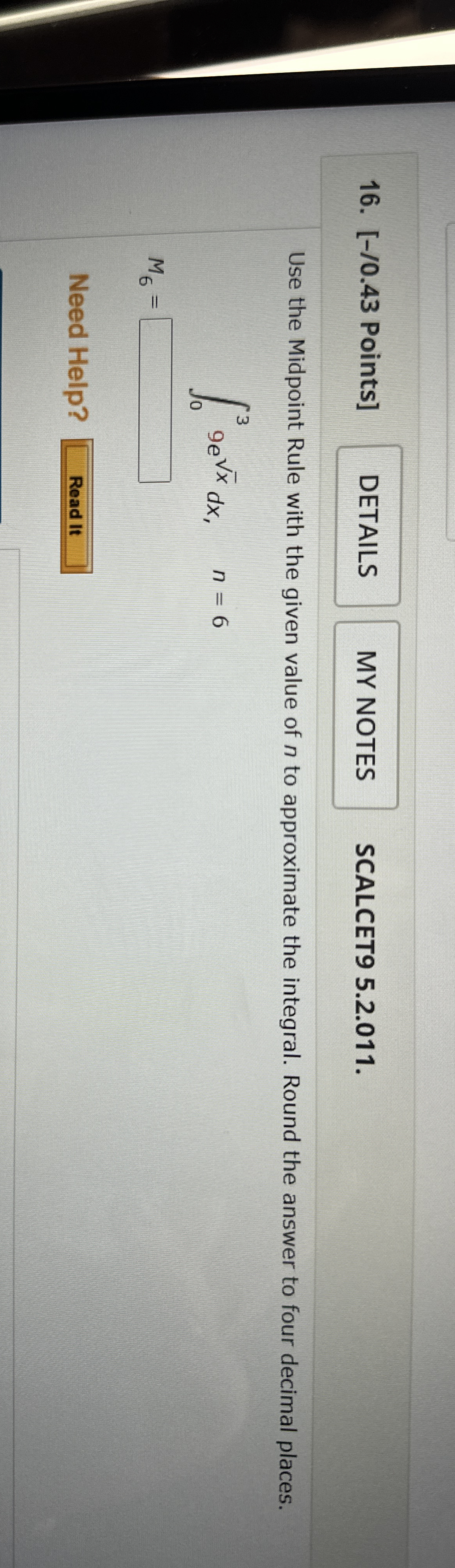 [ - / 0 . 4 3 Points ] SCALCET 9 5 . 2 . 0 1 1 .