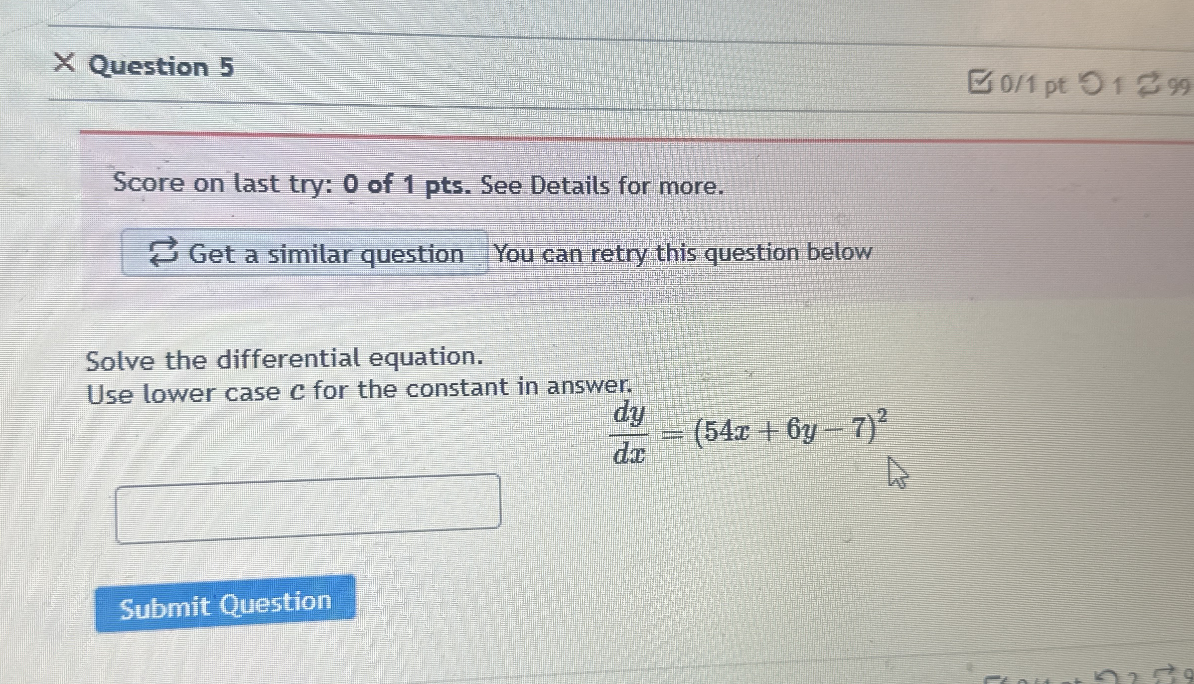 Question 5 0 1 p t 9 9 Score on last try: 0 of 1