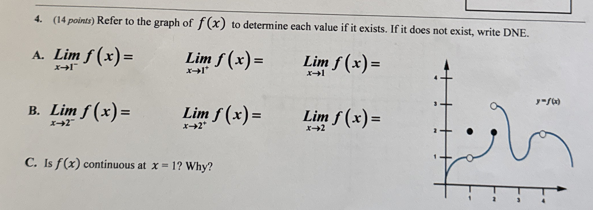 ( 1 4 points ) Refer to the graph of f ( x ) to