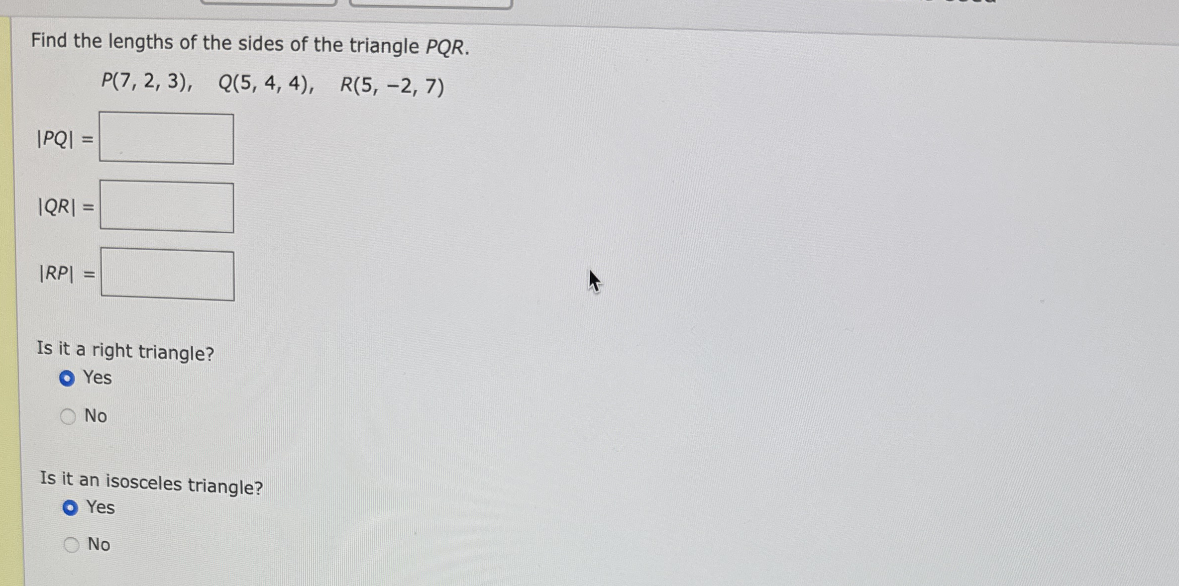 Find the lengths of the sides of the triangle P Q