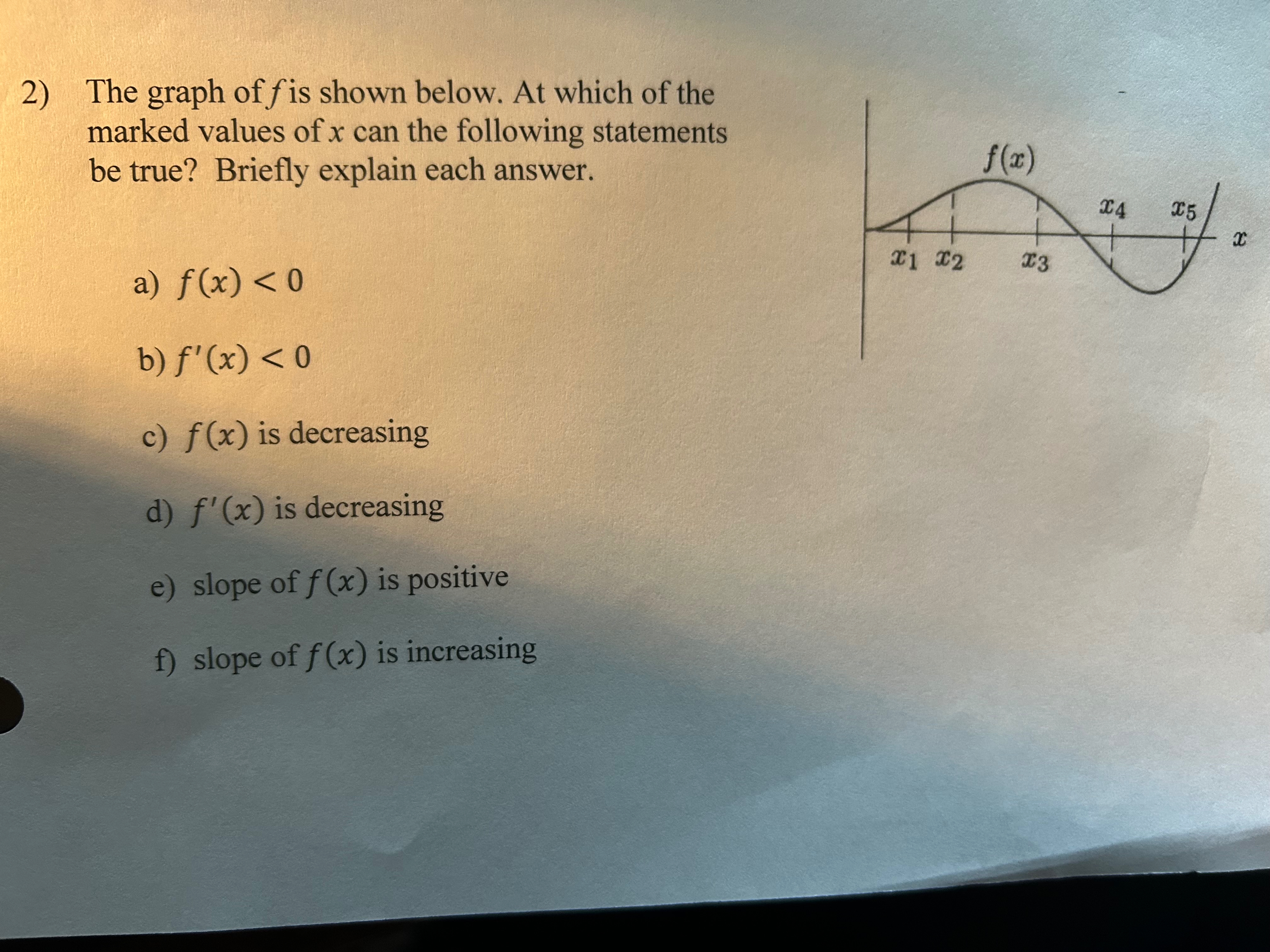 Based on the graph, please find: a ) . f ( x ) <