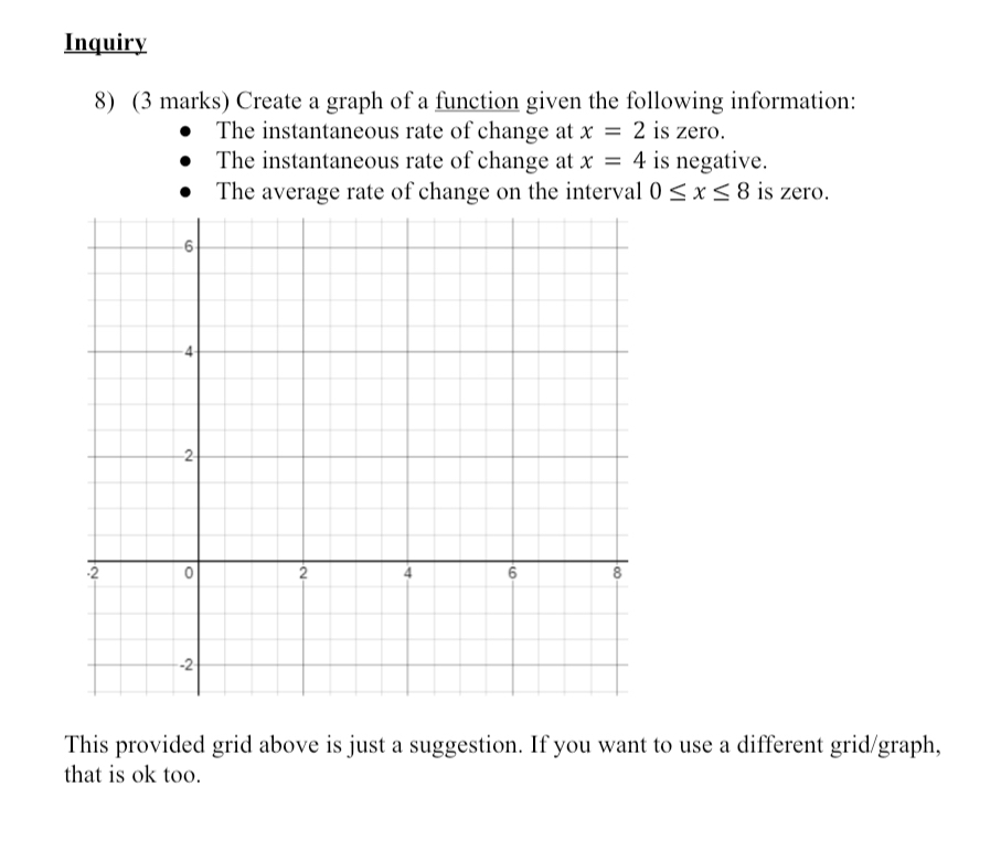 Inquiry ( 3 marks ) Create a graph of a function