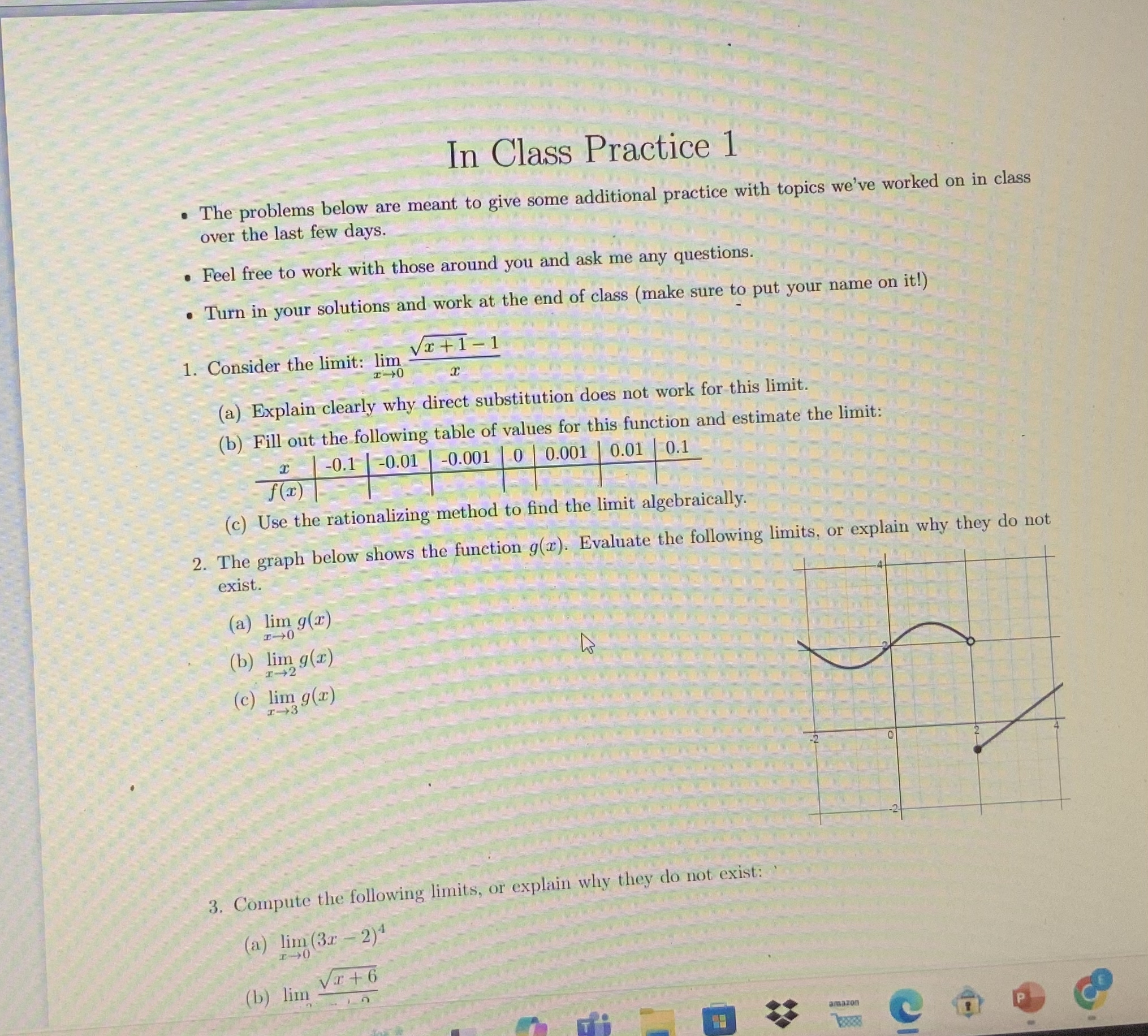 In Class Practice 1 The problems below are meant
